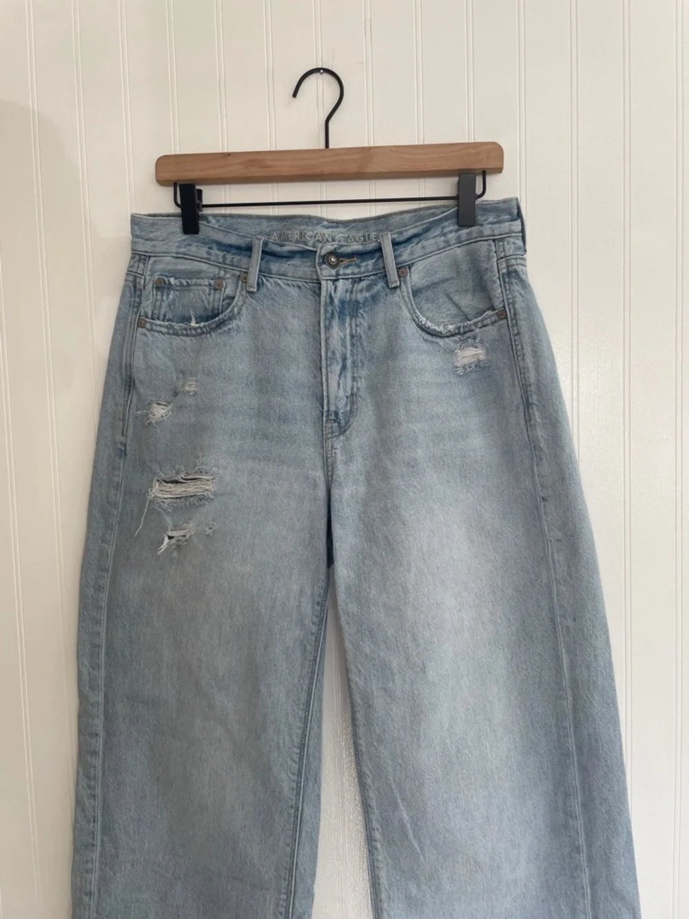AMERICAN EAGLE Skater Jean 100% Cotton High Rise Wide Leg Distressed Size 8